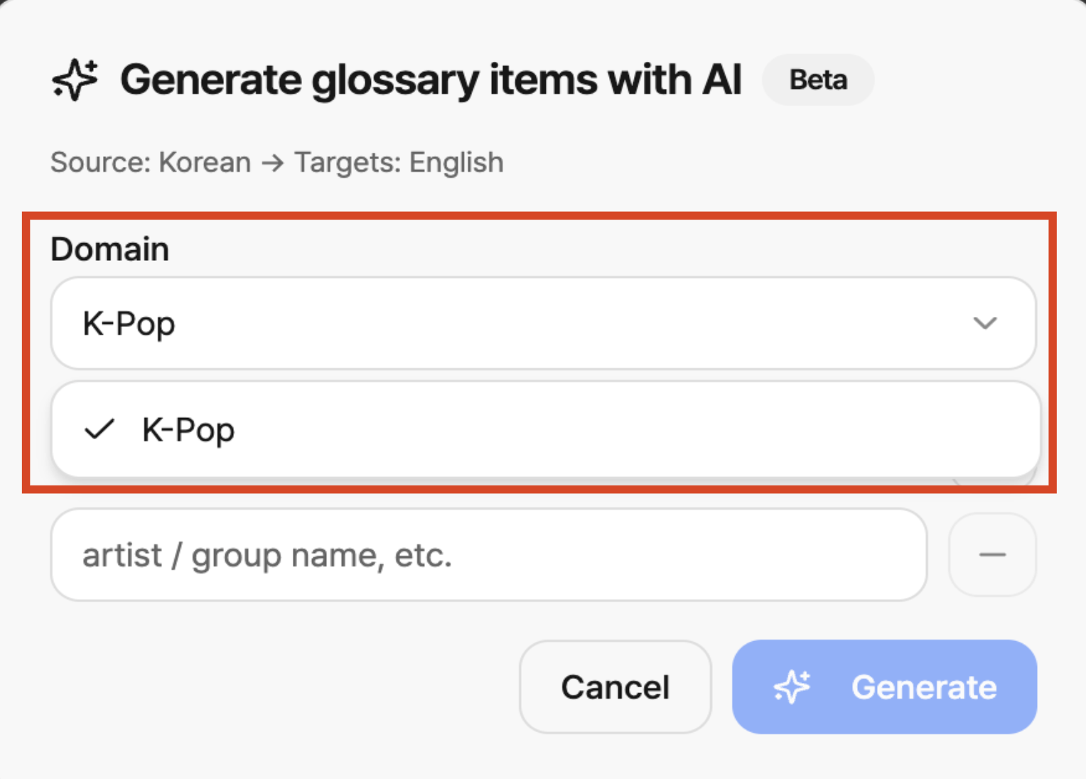Domain dropdown